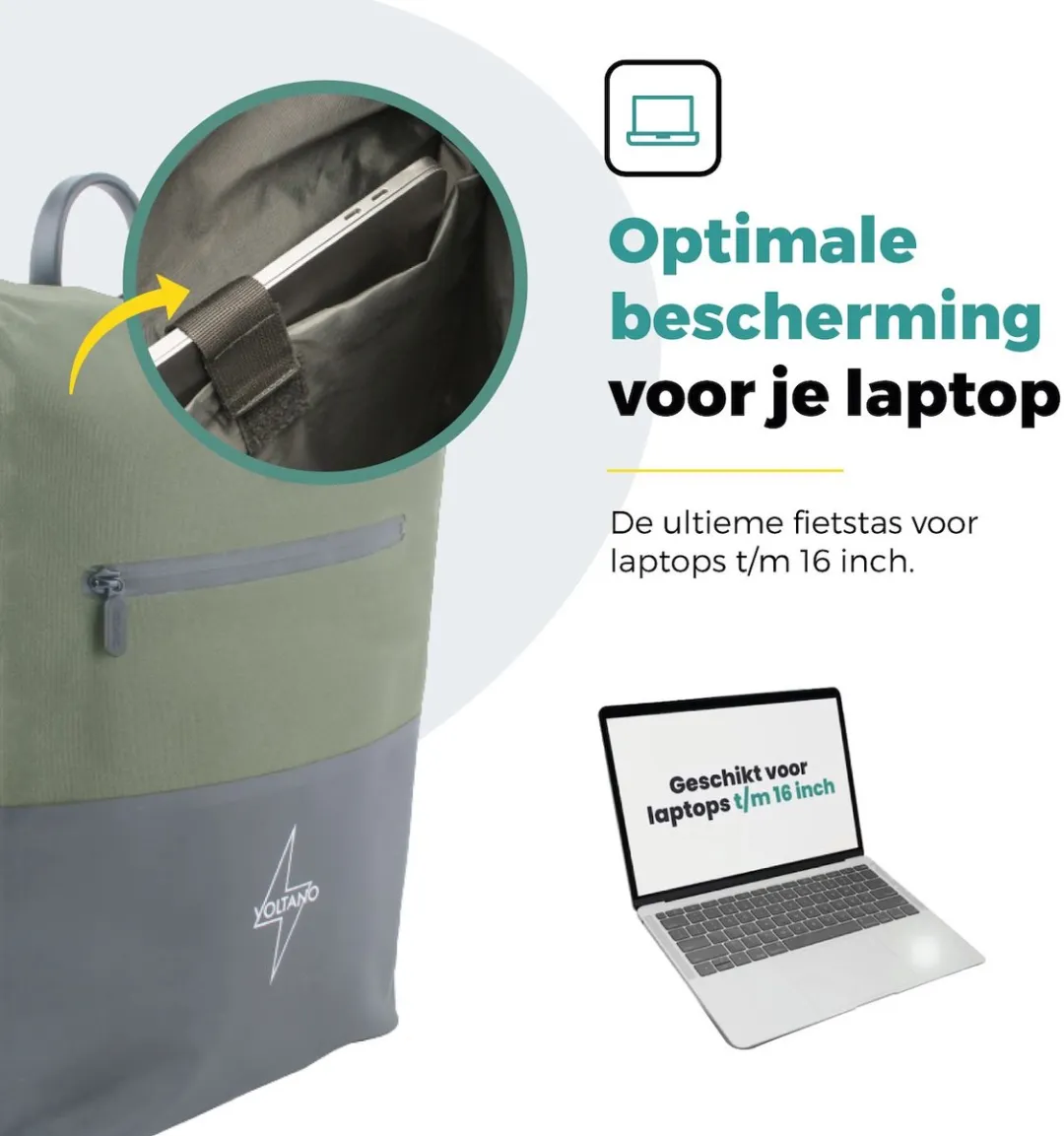 Voltano Enkele Fietstas Rolltop Reflective Special Edition 25L - Zwart/Olijfgroen - afbeelding 6 van 6