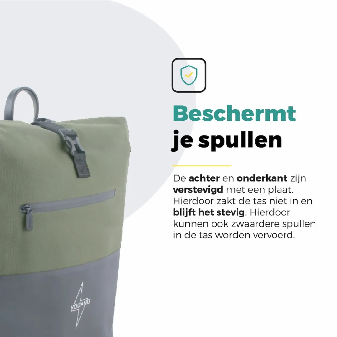 Voltano Enkele Fietstas Rolltop Reflective Special Edition 25L - Zwart/Olijfgroen