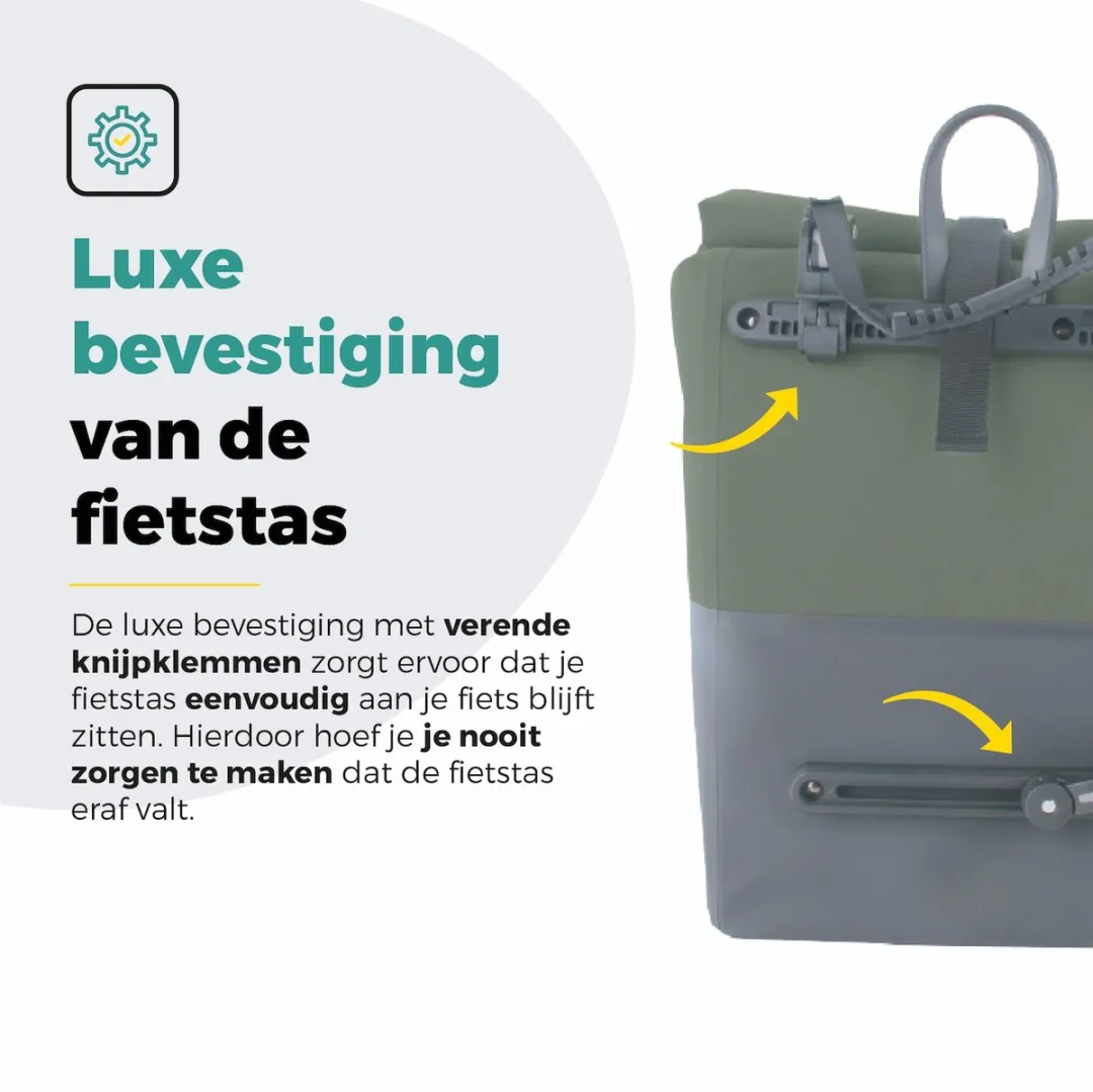 Voltano Enkele Fietstas Rolltop Reflective Special Edition 25L - Zwart/Olijfgroen