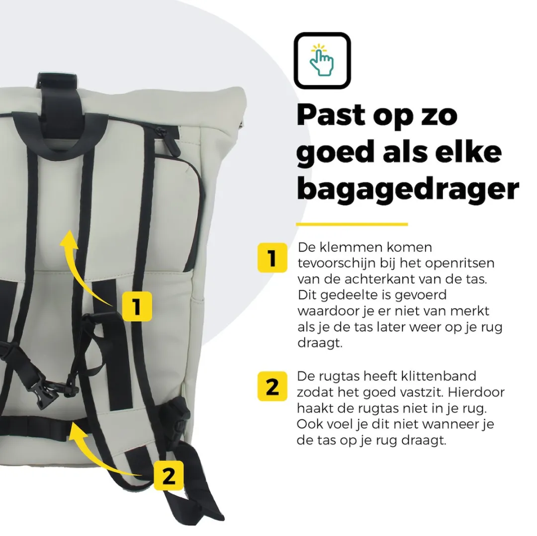 Voltano Luxe E-bike Rolltop Fietstas / Rugtas 28L - Crème - Enkele Pakaftas - 100% Waterdicht - Groot Laptop Vak