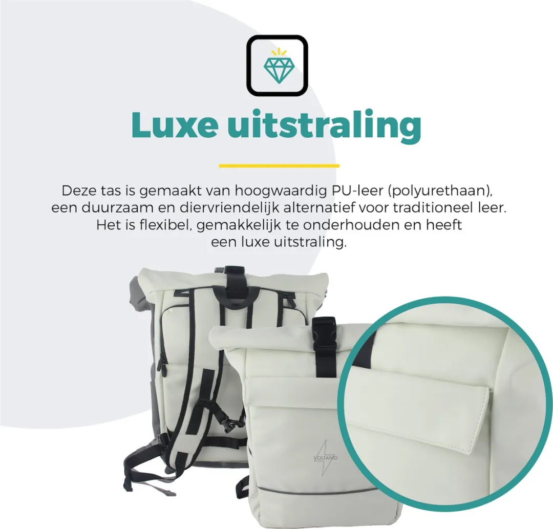 Voltano Luxe E-bike Rolltop Fietstas 28L - Crème - afbeelding 6 van 6