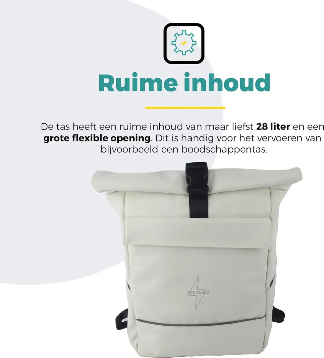 Voltano Luxe E-bike Rolltop Fietstas / Rugtas 28L - Crème - Enkele Pakaftas - 100% Waterdicht - Groot Laptop Vak