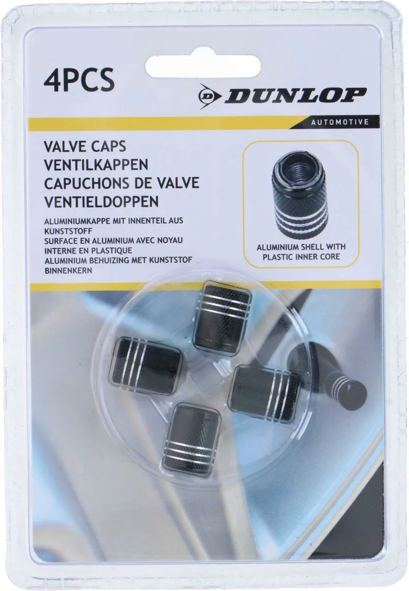 Dunlop Ventieldopjes 16,8x10,9mm - 4 Stuks - Zwart/Zilver