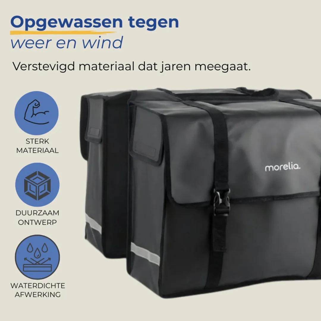 Morelia® Dubbele Fietstas - Incl Achterlicht - Fietstassen Electrische Fietsen - Fietstassen Dubbel - 48 Liter - 100% Waterdicht - Tarpaulin materiaal - Zwart