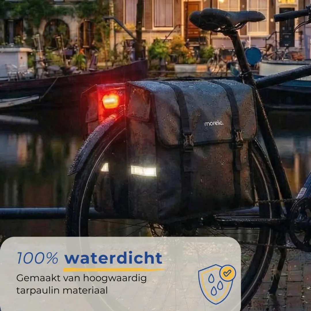 Morelia® Dubbele Fietstas - Incl Achterlicht - Fietstassen Electrische Fietsen - Fietstassen Dubbel - 48 Liter - 100% Waterdicht - Tarpaulin materiaal - Zwart