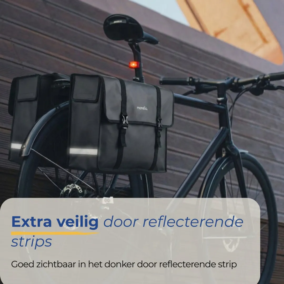Morelia® Dubbele Fietstas - Incl Achterlicht - Fietstassen Electrische Fietsen - Fietstassen Dubbel - 48 Liter - 100% Waterdicht - Tarpaulin materiaal - Zwart