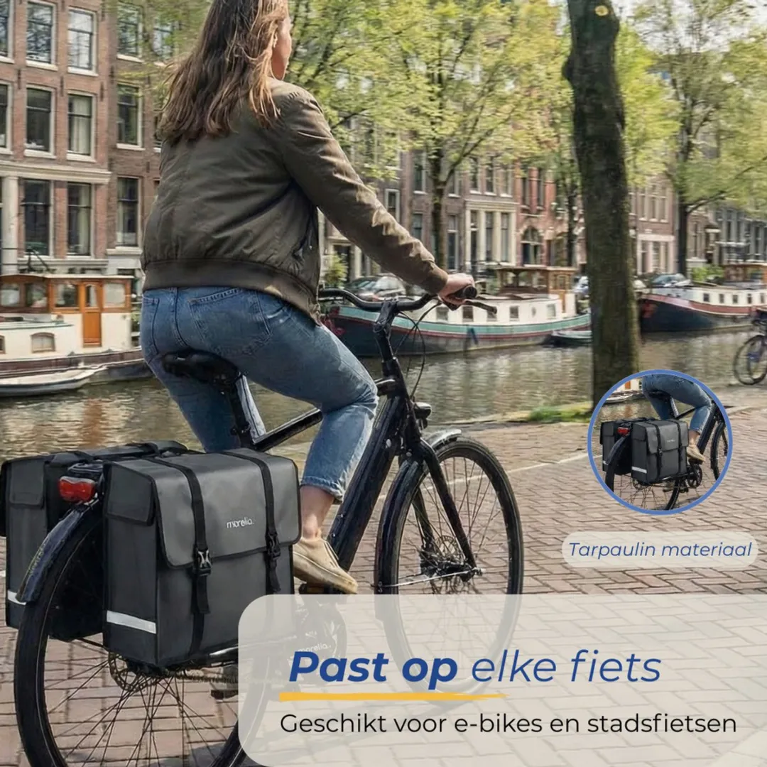 Morelia Dubbele Fietstas 48L - Incl Achterlicht - Zwart - afbeelding 6 van 6