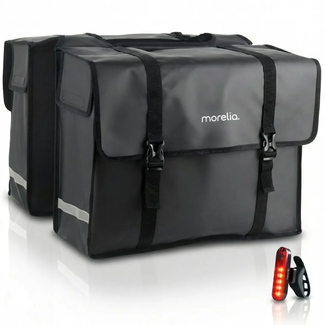 Morelia® Dubbele Fietstas - Incl Achterlicht - Fietstassen Electrische Fietsen - Fietstassen Dubbel - 48 Liter - 100% Waterdicht - Tarpaulin materiaal - Zwart