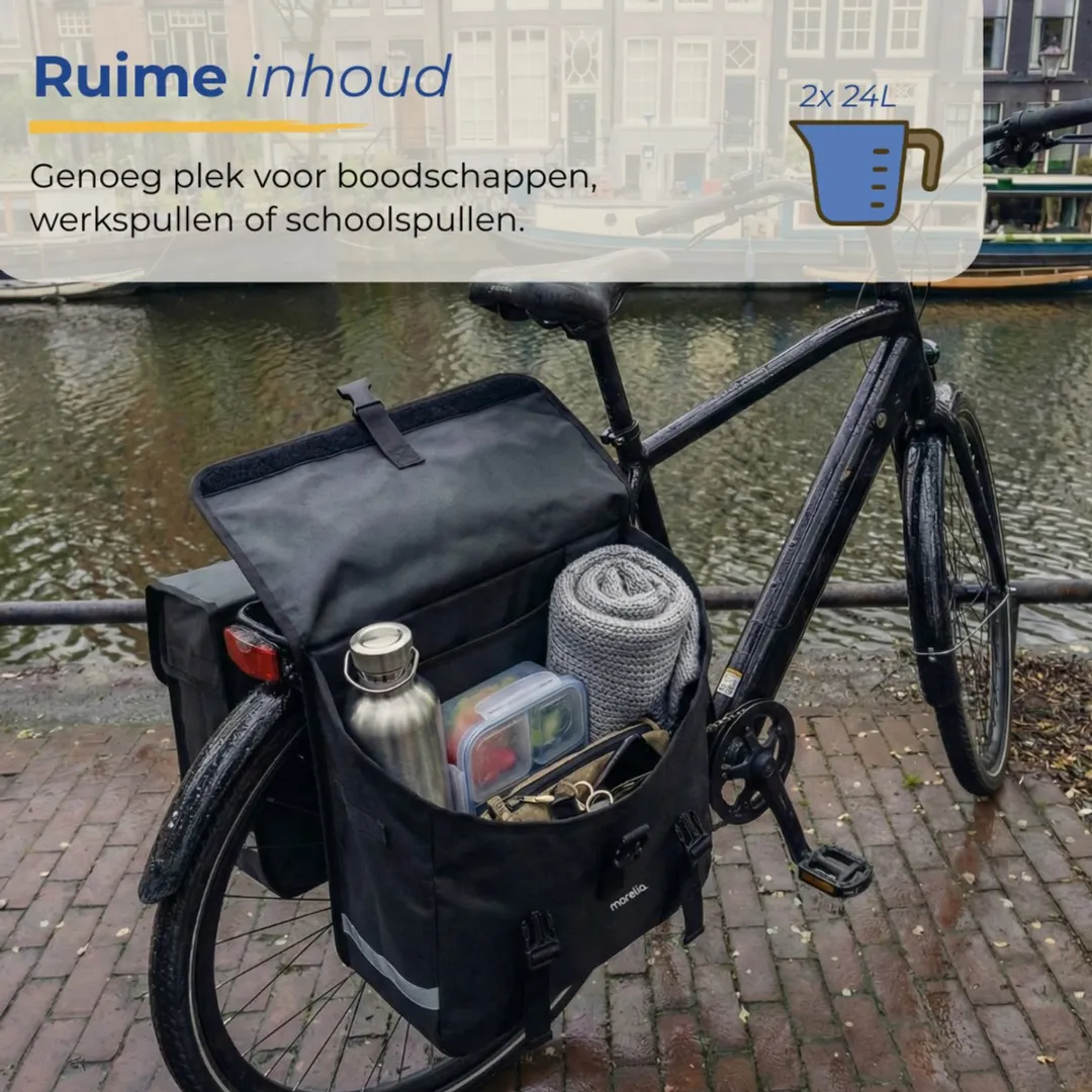 Morelia® Dubbele Fietstas - Incl Achterlicht - Fietstassen Electrische Fietsen - Fietstassen Dubbel - 48 Liter - 100% Waterdicht - Tarpaulin materiaal - Zwart