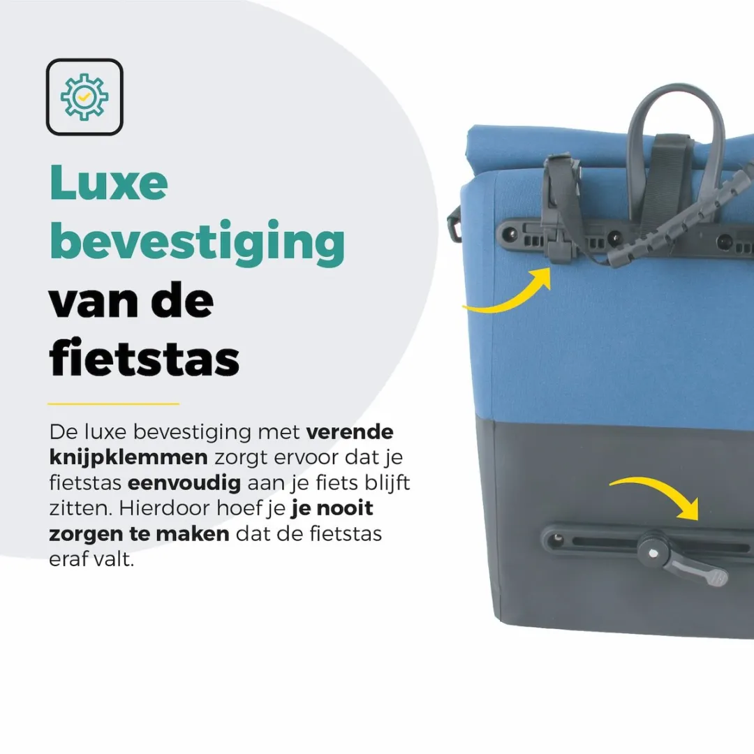 Voltano Enkele Fietstas Rolltop Reflective 25L - Zwart/Lakeblue