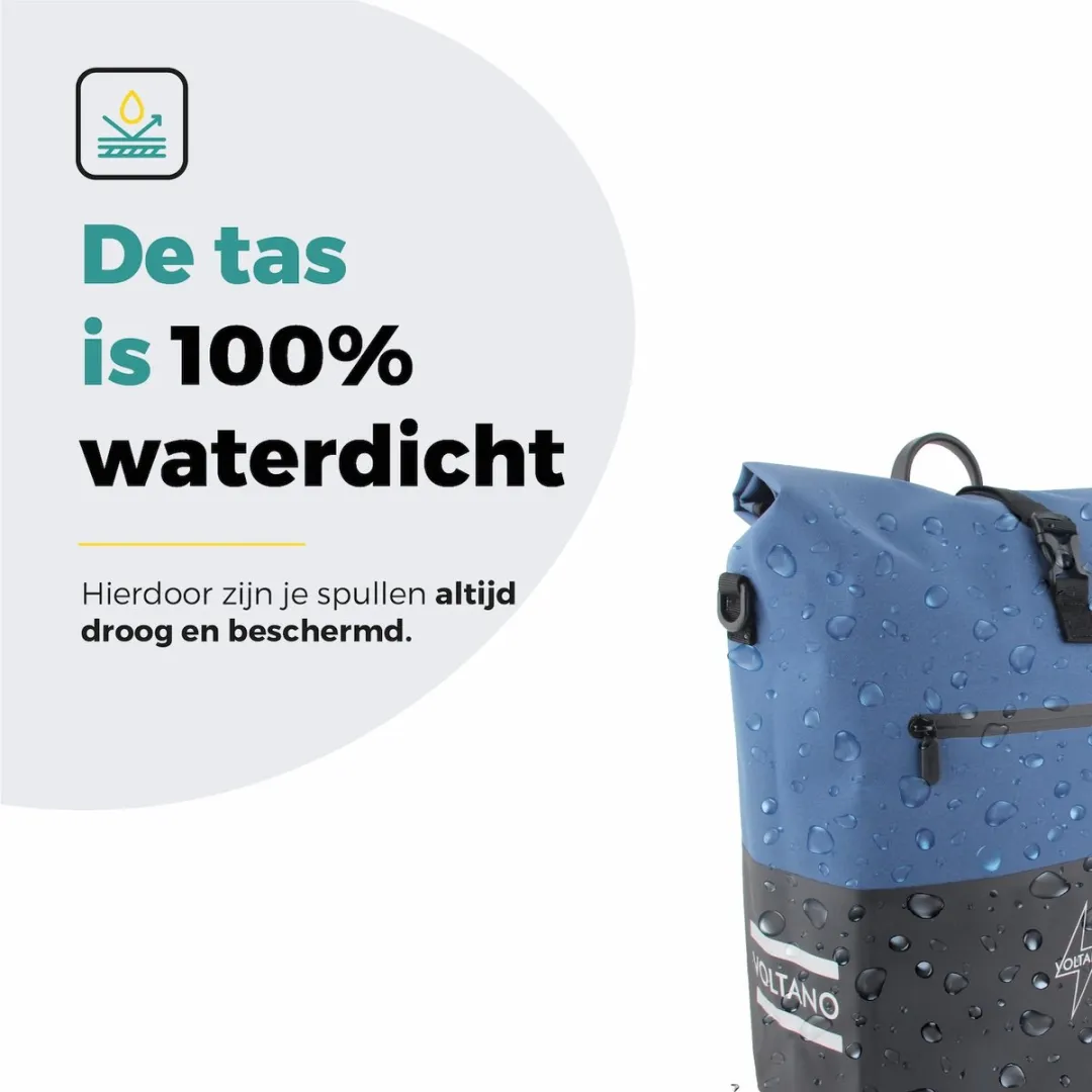 Voltano Enkele Fietstas Rolltop Reflective 25L - Zwart/Lakeblue