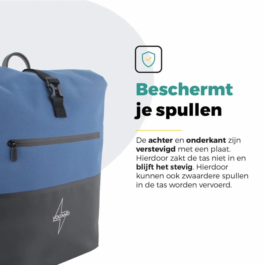 Voltano Enkele Fietstas Rolltop Reflective 25L - Zwart/Lakeblue - afbeelding 6 van 6