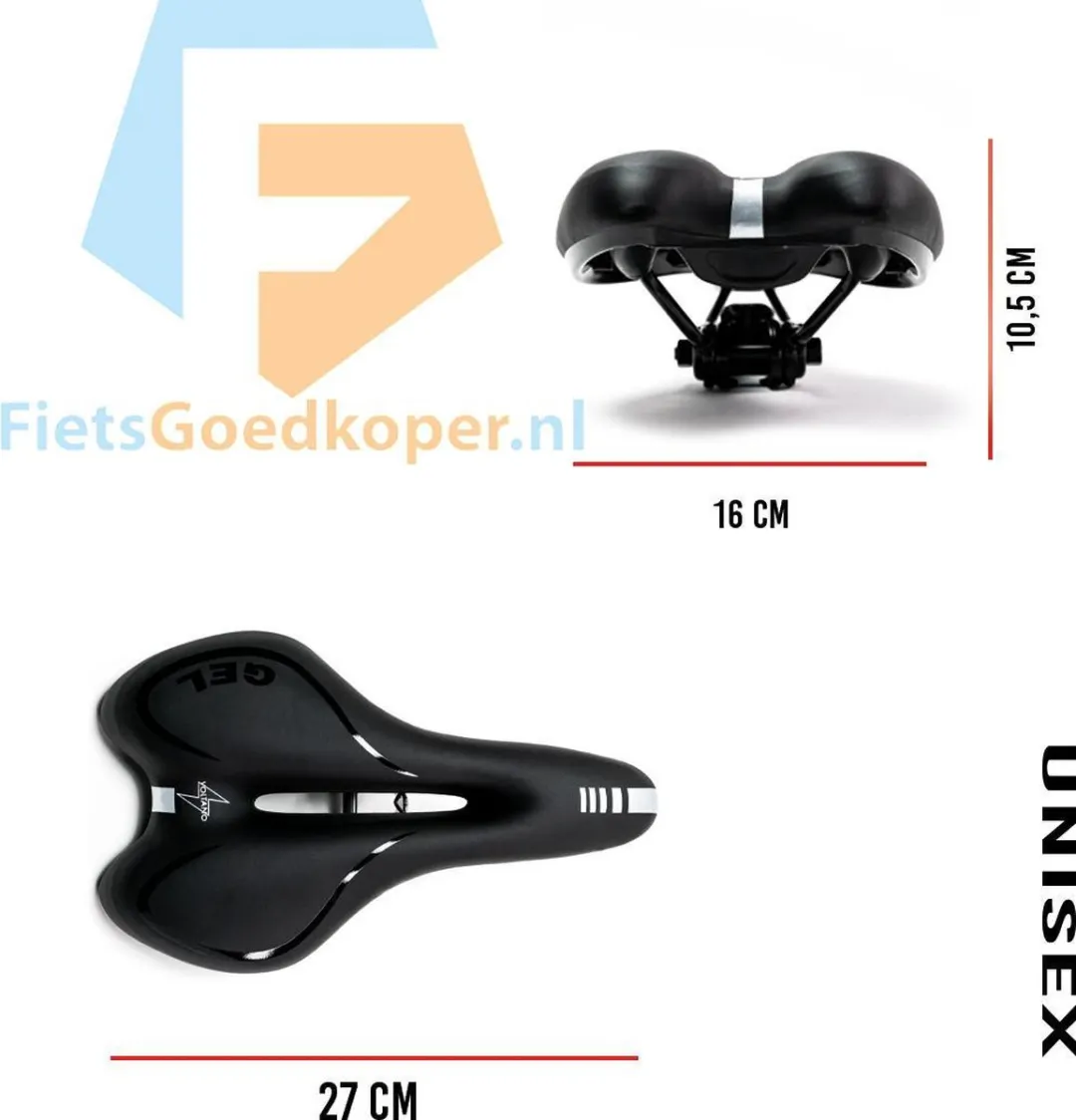 Voltano Trekking Fietszadel - Gel 100% Waterdicht - Zwart