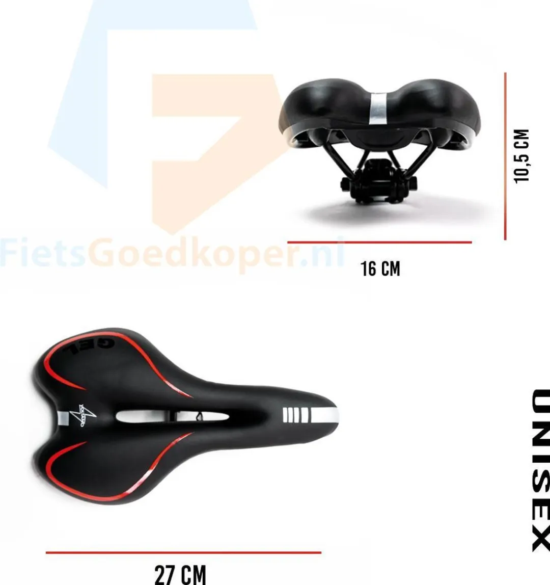 Voltano Trekking Fietszadel Gel - 45-155mm - Zwart/Rood