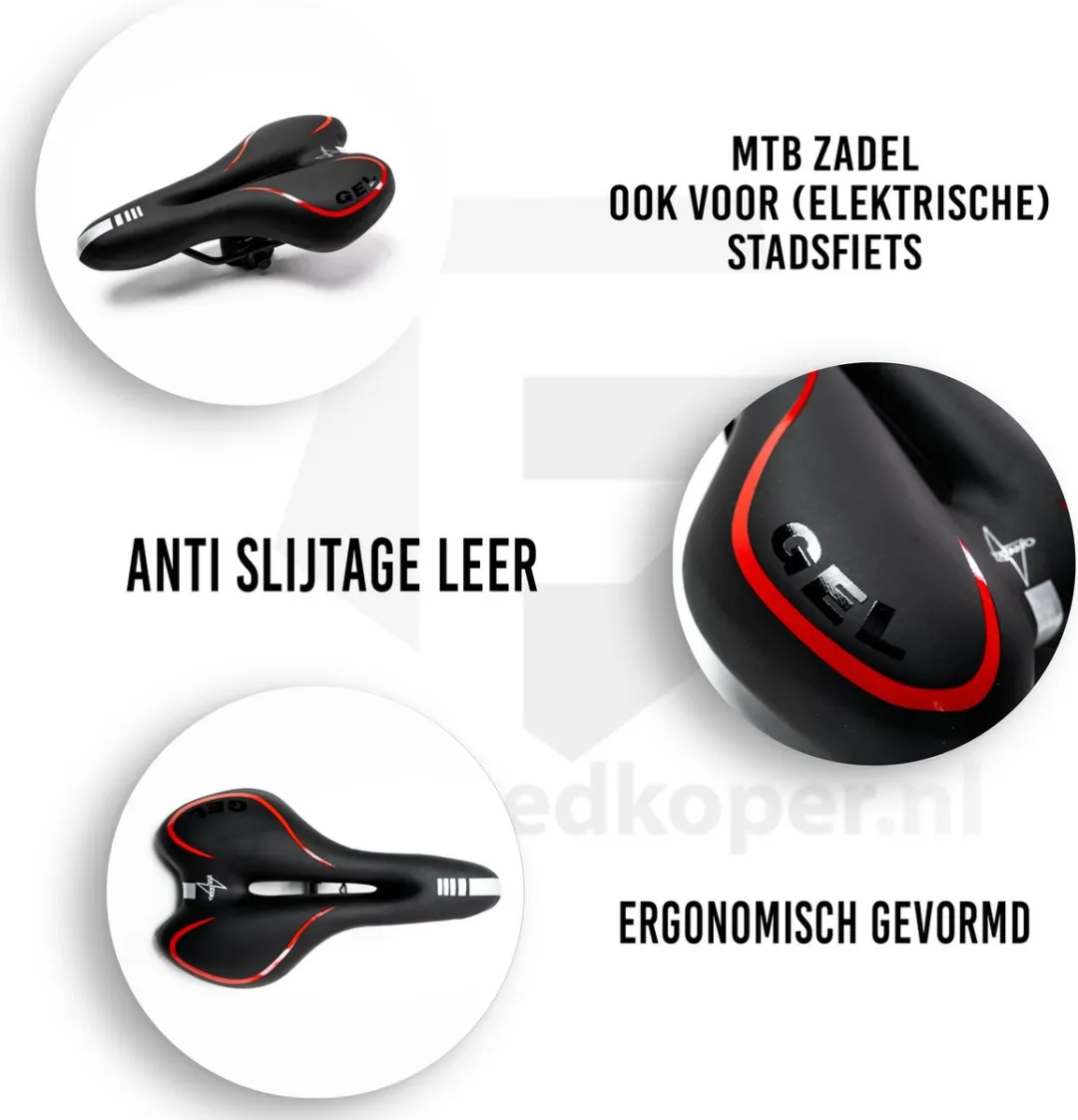 Voltano Trekking Fietszadel Gel - 45-155mm - Zwart/Rood