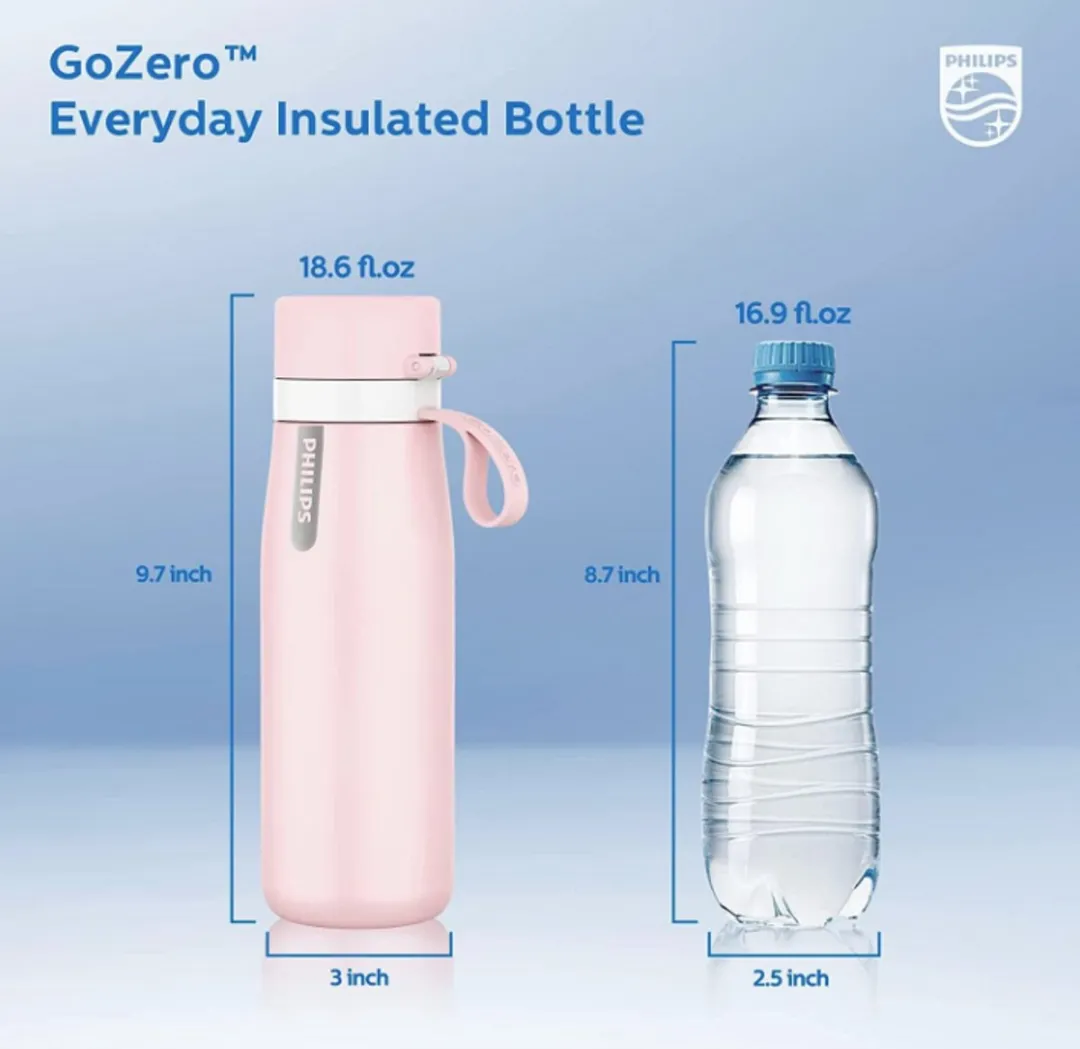 Philips GoZero Everyday Waterfles 0.55L - Roze - 3 Filters