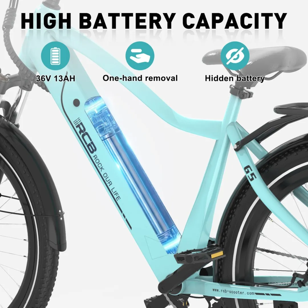 RCB G5 Elektrische Fiets - Lichtgewicht Aluminium Frame - 250W Motor - 36V 13Ah Verwijderbare Batterij - 7 Versnellingen - Met App, NFC & LCD Display - Comfortabel & Roestvrij - Voor Dames en Heren - Actieradius 80km