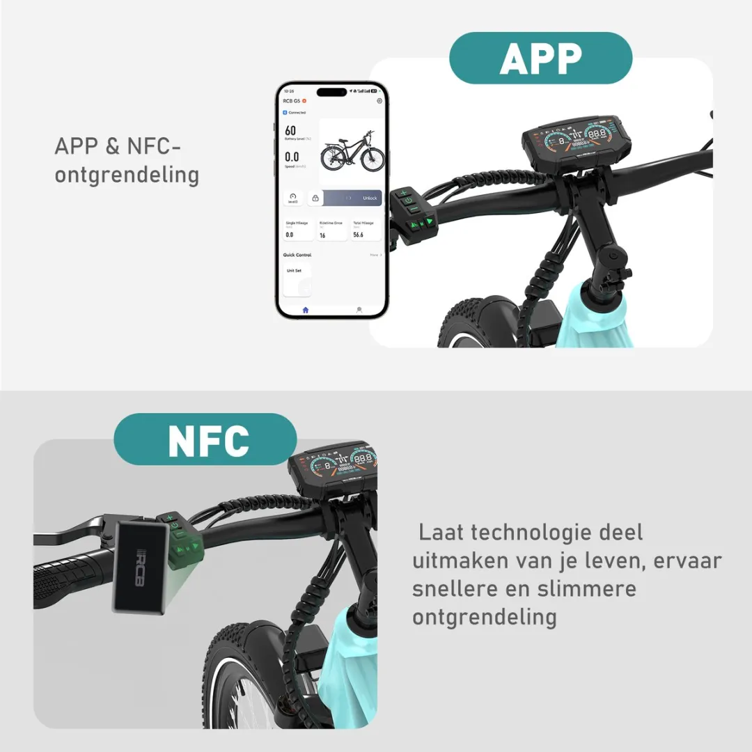 RCB G5 Elektrische Fiets - Lichtgewicht Aluminium Frame - 250W Motor - 36V 13Ah Verwijderbare Batterij - 7 Versnellingen - Met App, NFC & LCD Display - Comfortabel & Roestvrij - Voor Dames en Heren - Actieradius 80km
