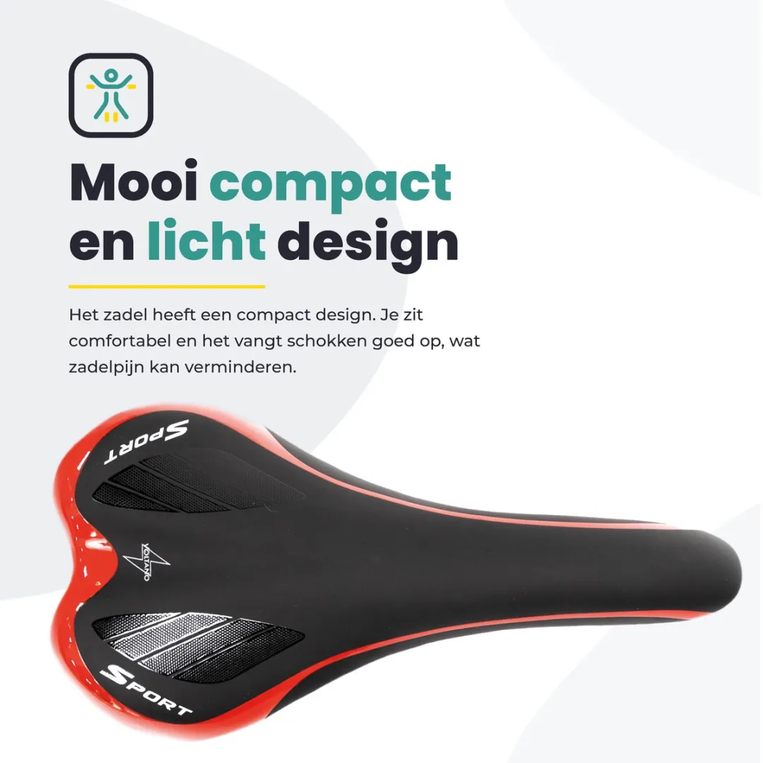 Voltano Race / MTB Fietszadel - Zwart / Rood - Unisex - Mountainbike Zadel - Stevig en Licht
