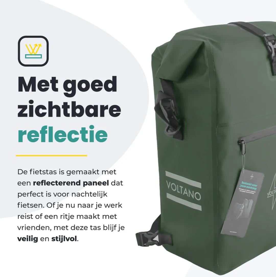 Voltano Luxe Fietstas/Rugtas 28L - Olijfgroen - Waterdicht