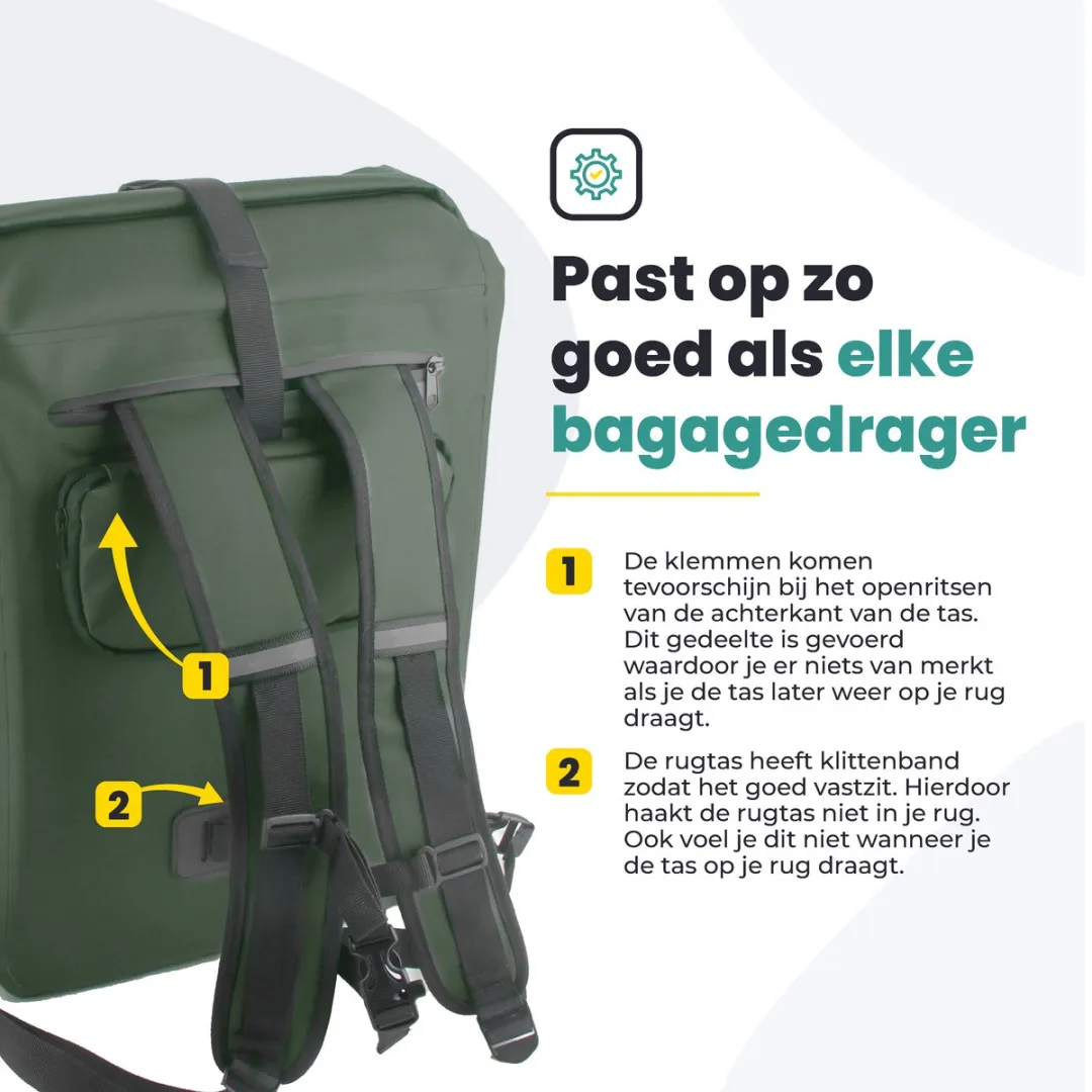 Voltano Luxe Fietstas/Rugtas 28L - Olijfgroen - Waterdicht