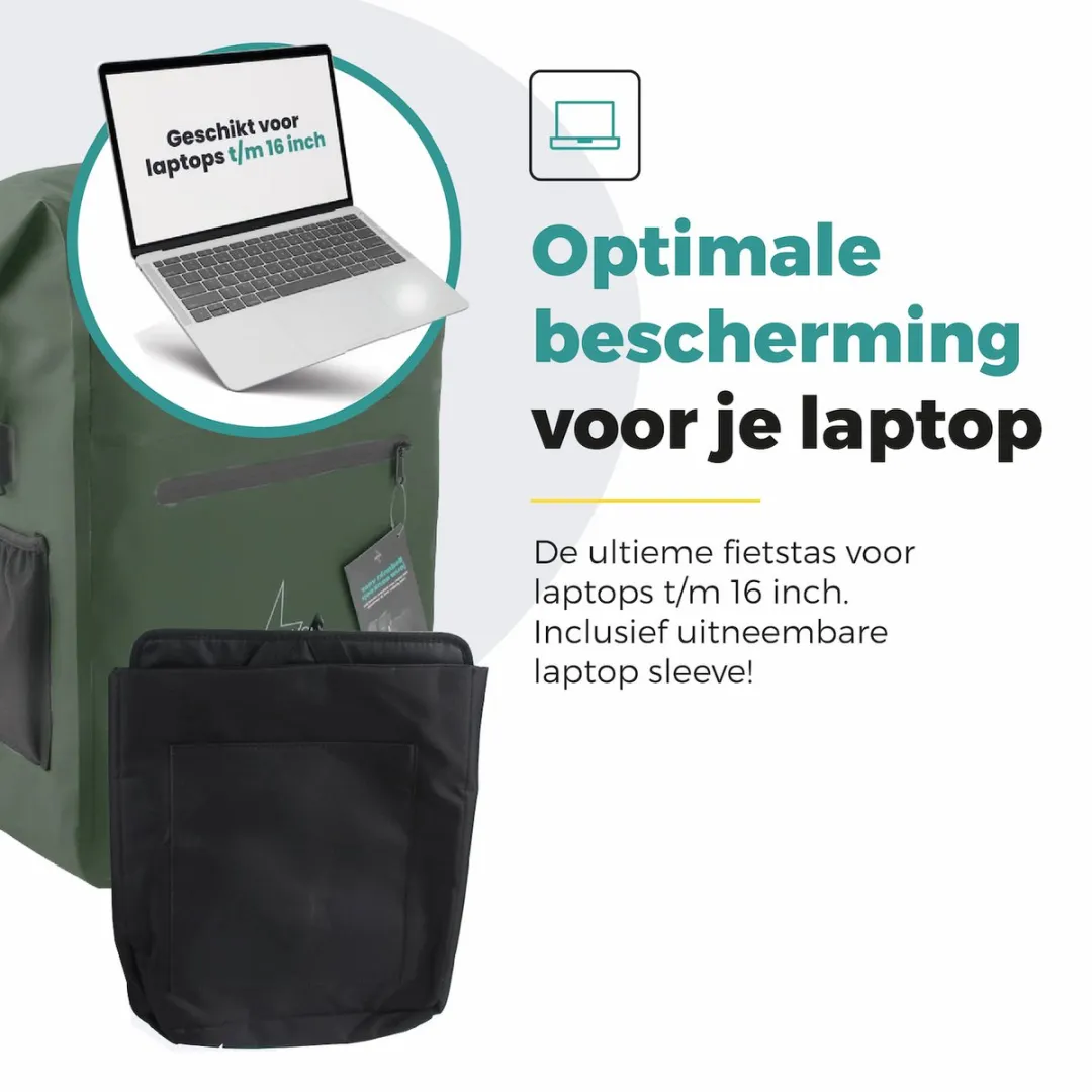 Voltano Luxe Fietstas/Rugtas 28L - Olijfgroen - Waterdicht - afbeelding 6 van 6