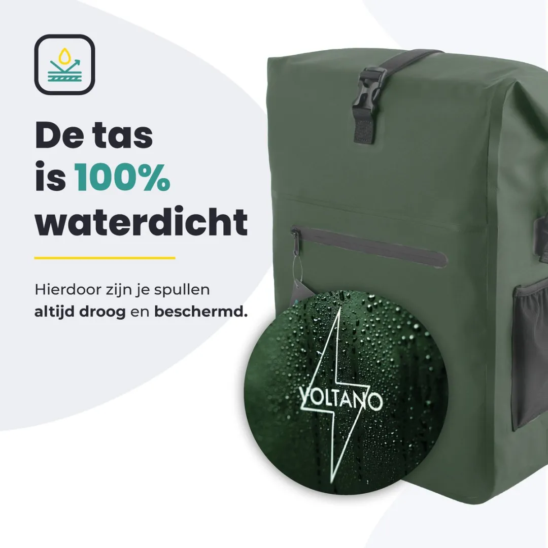 Voltano Luxe Fietstas/Rugtas 28L - Olijfgroen - Waterdicht