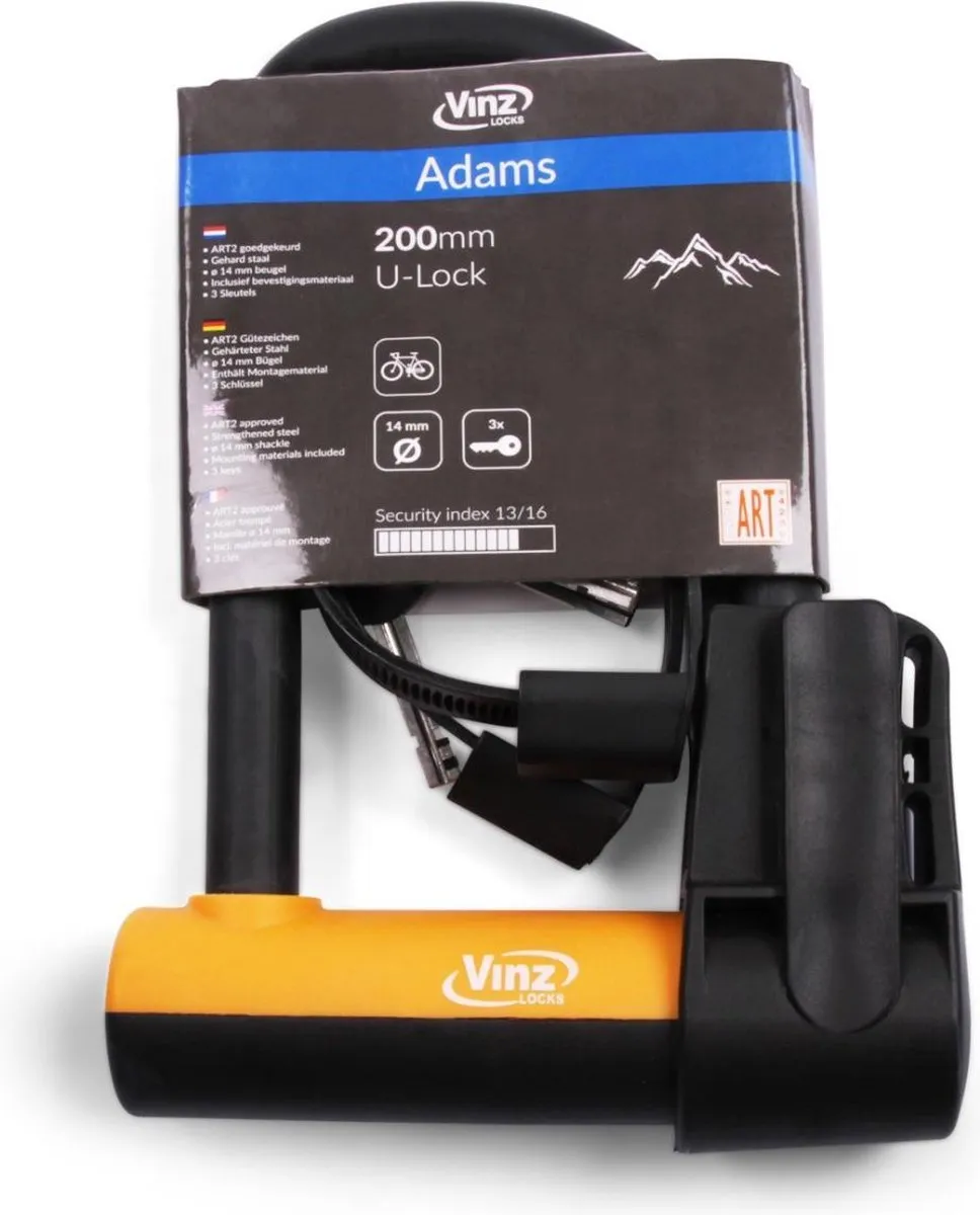 VINZ Adams ART 2 Beugelslot 20cm - Zwart