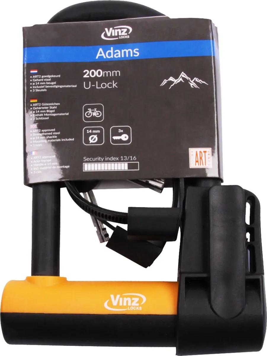 VINZ Adams ART 2 Beugelslot 20cm - Zwart