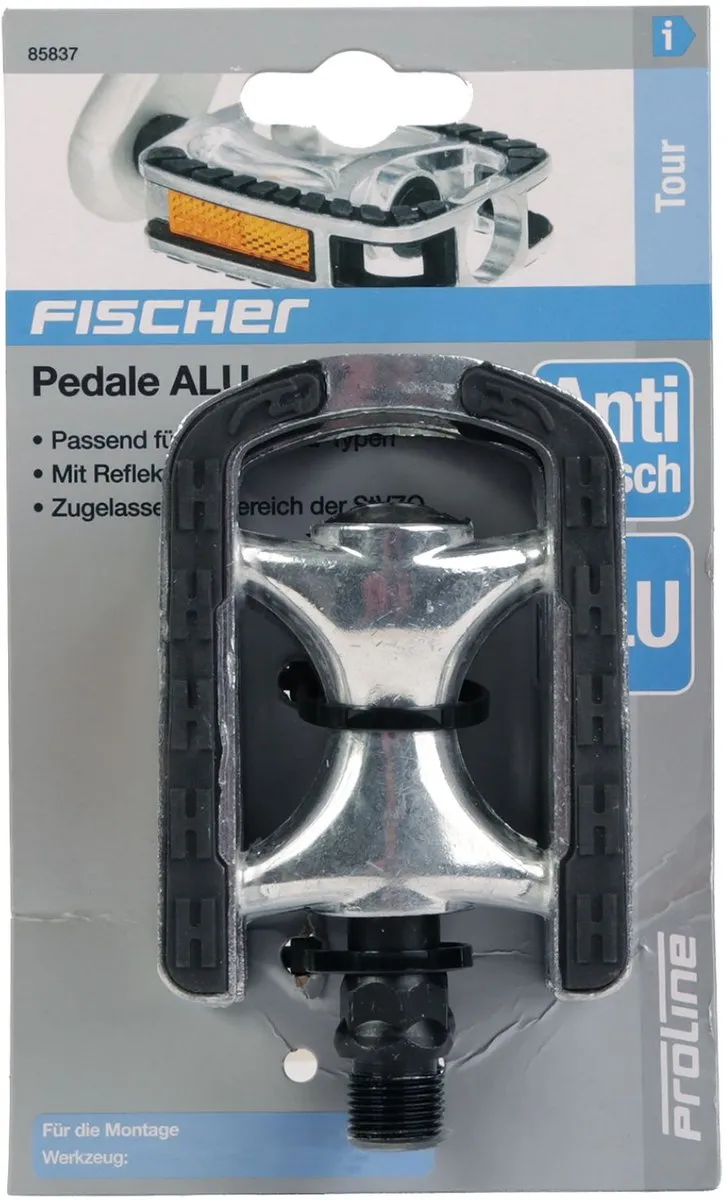 Fischer Aluminium Fietspedalen Antislip Set - Zilver/Zwart