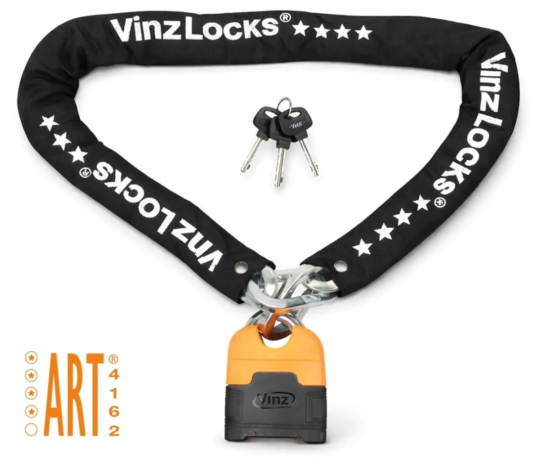 VINZ Makalu ART 4 Gekeurd Kettingslot 180cm - 3 sleutels - ART 4 slot - Lang Motorslot / Bootslot