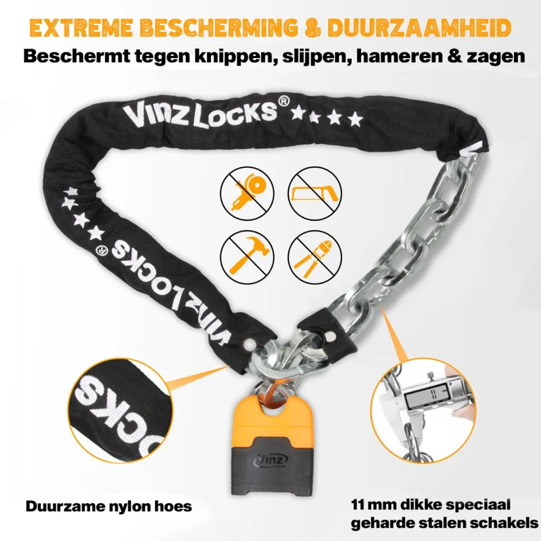 VINZ Makalu ART 4 Gekeurd Kettingslot 180cm - 3 sleutels - ART 4 slot - Lang Motorslot / Bootslot