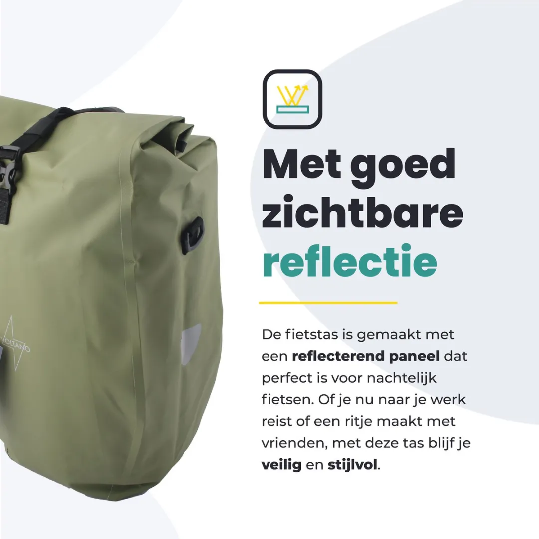 Voltano Luxe Fietstas 28L - Mos Groen - Waterdicht - afbeelding 6 van 6