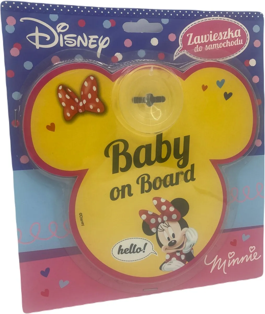 Disney Minnie Mouse Autobord 'Baby on Board' - 13cm - Geel/Rood