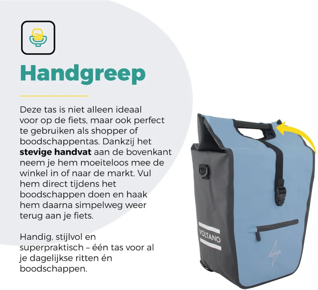 Voltano E-bike Shopper Fietstas Ice Blauw/Zwart 27L