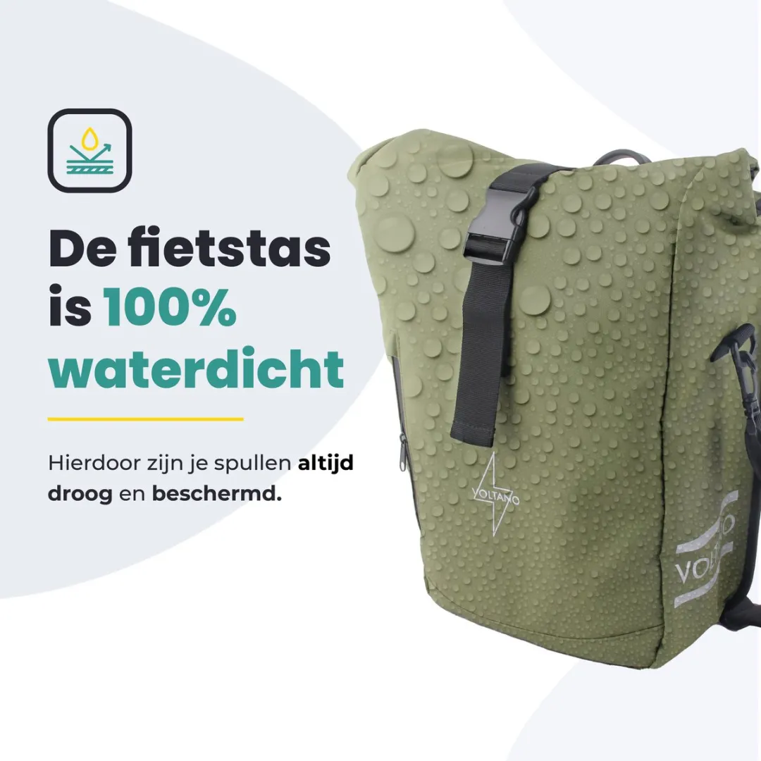 Voltano Journey Luxe Fietstas 28L - Olijfgroen - Laptopvak