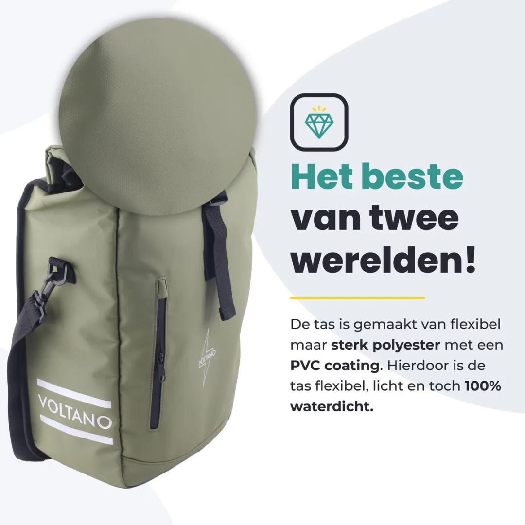 Voltano Journey Luxe Fietstas 28L - Olijfgroen - Laptopvak