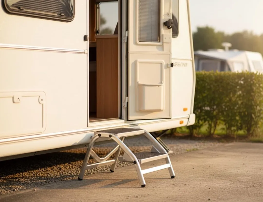 Haba Caravan Opstap Twee Treden Aluminium 150kg - Zwart/Zilver