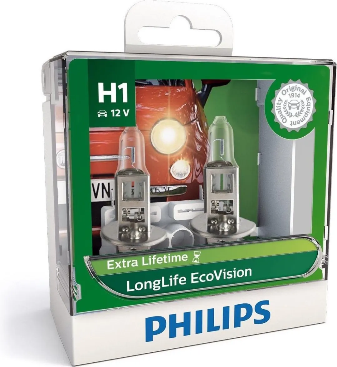 Philips H1 12V LongLife EcoVision Set - 2 Stuks - Wit