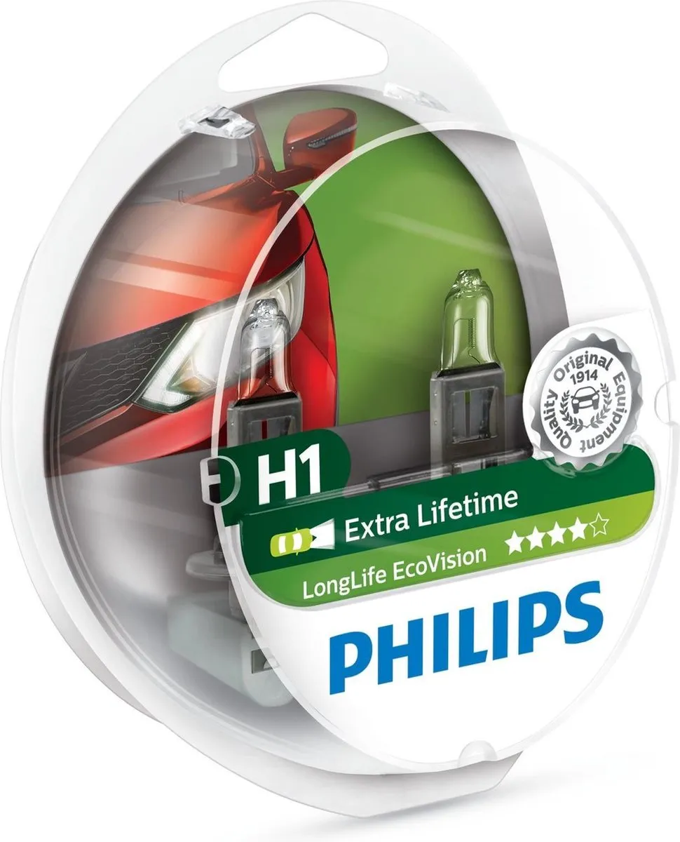 Philips H1 12V LongLife EcoVision Set - 2 Stuks - Wit