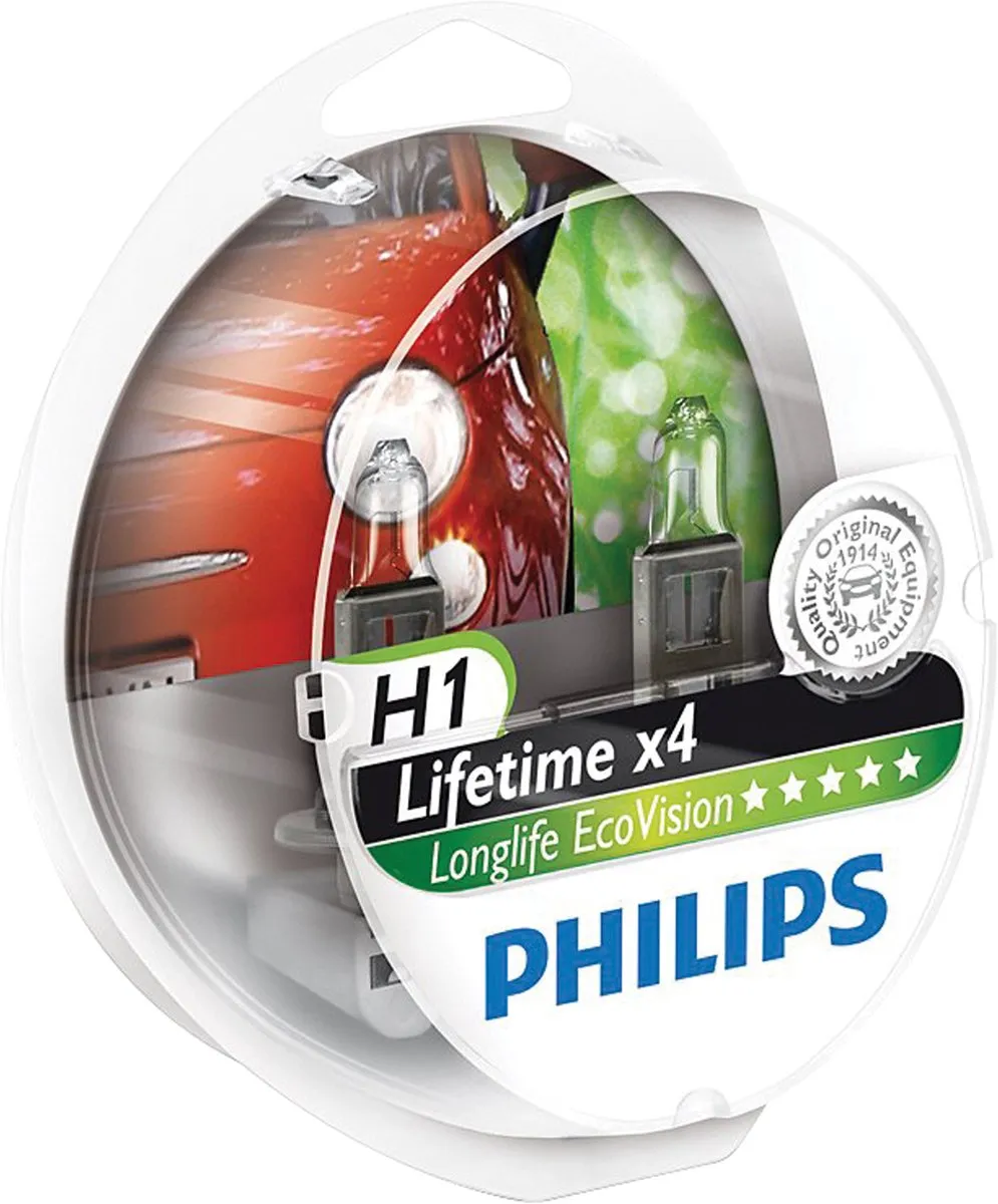 Philips H1 12V LongLife EcoVision Set - 2 Stuks - Wit