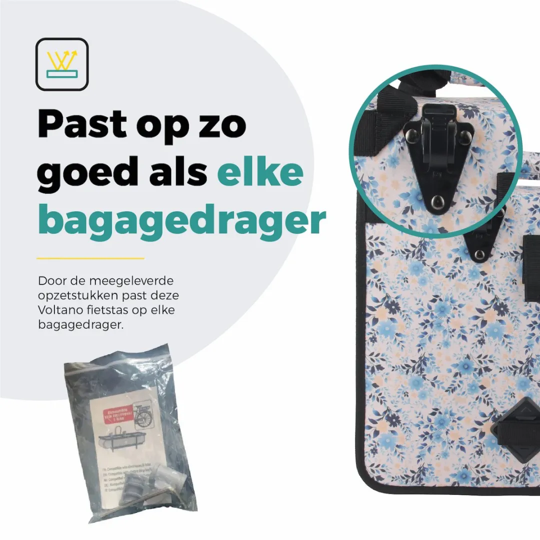 Voltano Enkele Shopper Fietstas 17L - Light Flowers