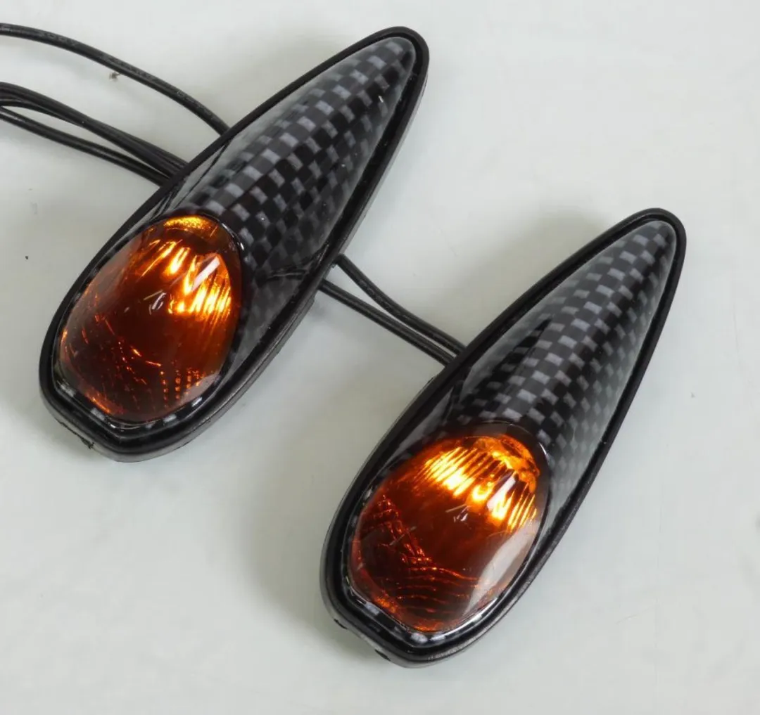 Mini clignotant goute d'eau carbone orange fumé à LED pour moto scooter feu décoratif