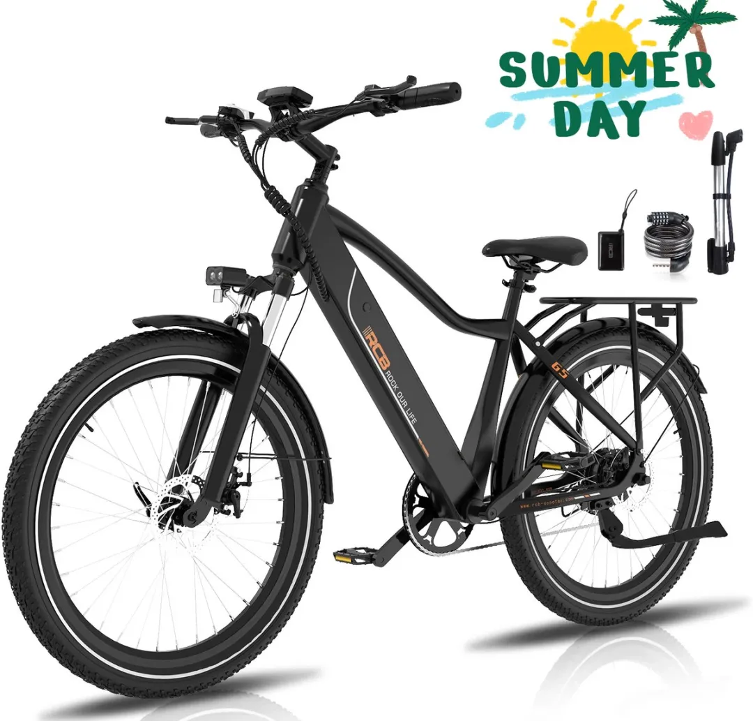 RCB G5 Elektrische Fiets - Lichtgewicht Aluminium Frame - 250W Motor - 36V 13Ah Verwijderbare Batterij - 7 Versnellingen - Met App, NFC & LCD Display - Comfortabel & Roestvrij - Voor Dames en Heren - Actieradius 80km - Zwart