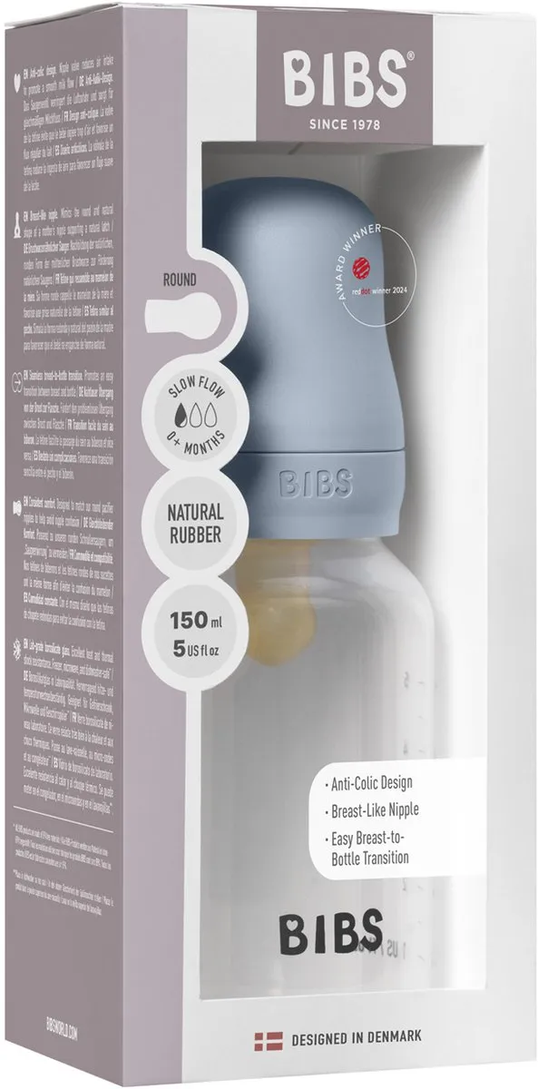 Bibs Fles - Slow Flow - 150 ml - Latex - Baby Blue