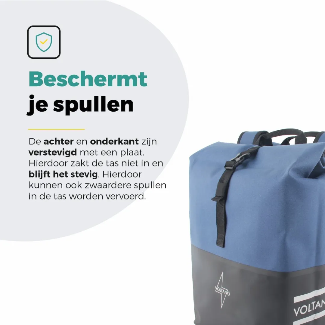 Voltano Dubbele Fietstas Rolltop Reflective 50L - Zwart/Lakeblue