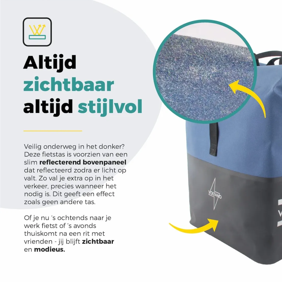 Voltano Dubbele Fietstas Rolltop Reflective 50L - Zwart/Lakeblue