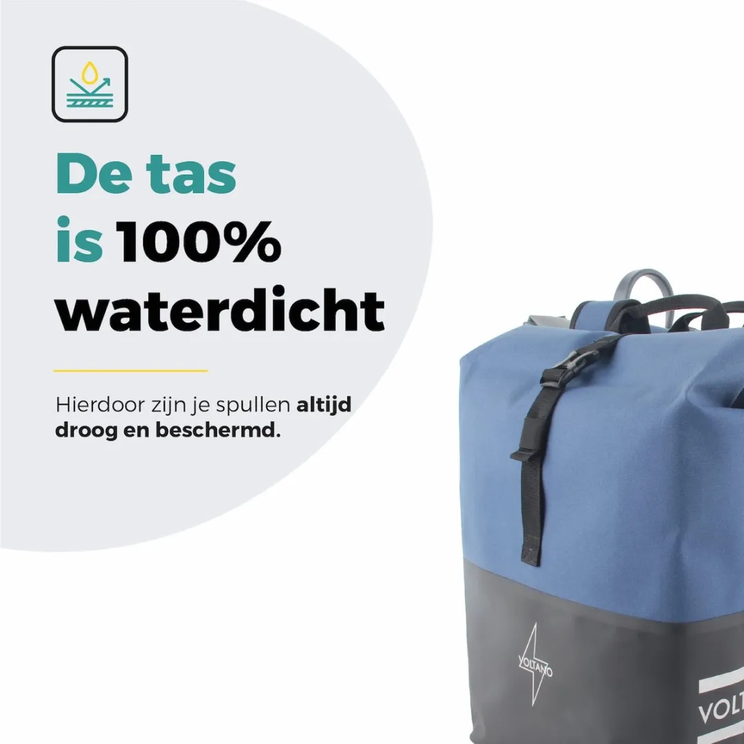 Voltano Dubbele Fietstas Rolltop Reflective 50L - Zwart/Lakeblue