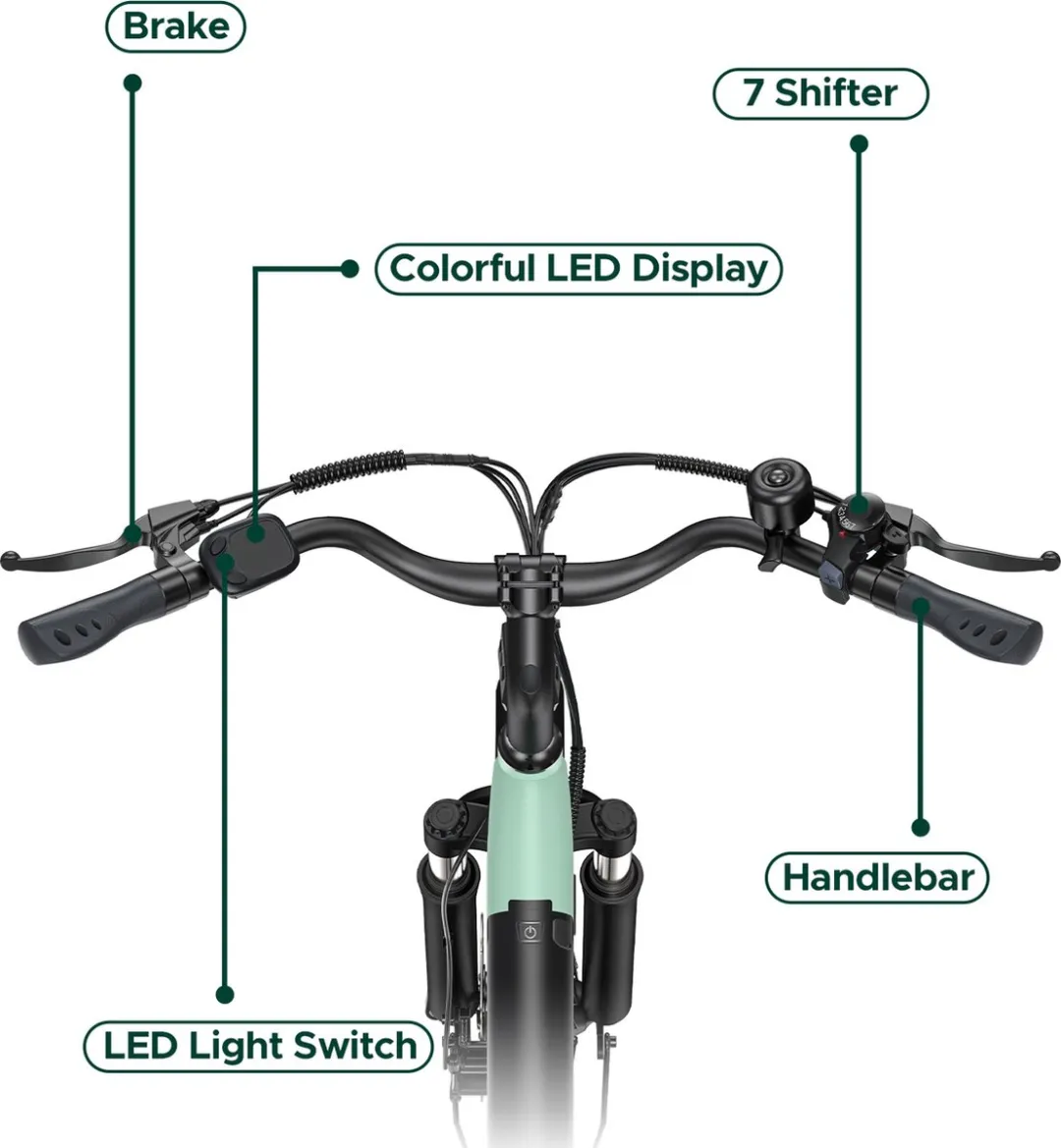 HillMiles Milecity 1 Elektrische Fiets 26" - 80km Actieradius - Groen - afbeelding 6 van 6