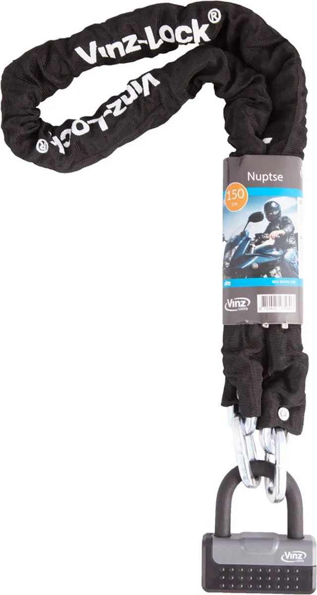VINZ Nuptse Kettingslot / Motorslot / Scooterslot / Beugelslot / Schijfremslot / Slot van Gehard Staal - 150cm